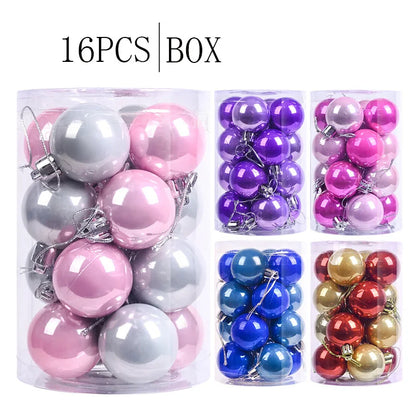 16pcs Christmas Ball Decoration Pearlescent Pink Silver Baubles Christmas Tree Hanging Ornaments For Navidad Noel Party Pendant