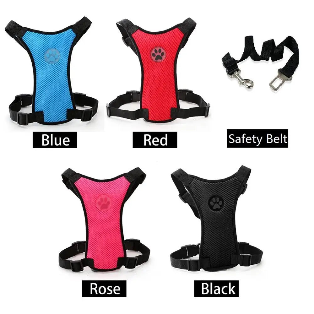 1pcs Breathable Mesh Dog Harness Leash With Adjustable Straps Pet Harness With Car Automotive Seat Safety Belt Dog Chest Straps