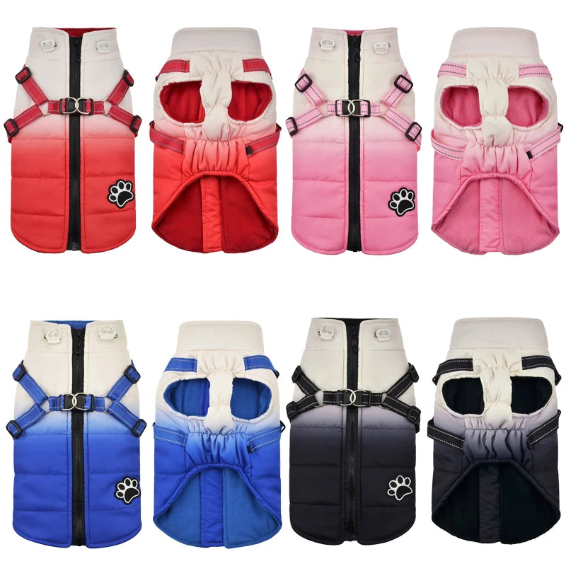 Waterproof Pet Dog Jacket With Harness Reflective Winter Dog Clothes For Small Large Dogs Coat Chihuahua French Bulldog Outfits