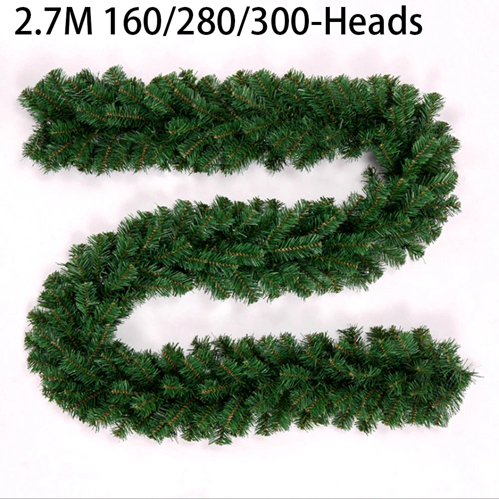 2.7M Artificial Green Christmas Garland Wreath Christmas Pine Tree Rattan Decor For Stair Fireplace Hanging Decor Navidad Natal