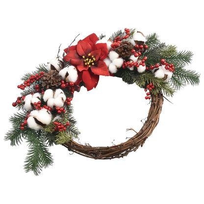 1pc Christmas Wreath Artificial Plant Rattan Circle Wall Decor Simulation Flower Hanging Garland For Christmas Decorations