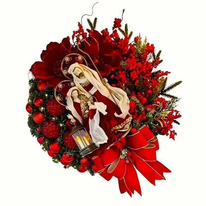 1pc Classic Wooden Christmas Wreath - Perfect For Front Door & Home Decor, Indoor/Outdoor Use, Ideal For Holiday Celebrations