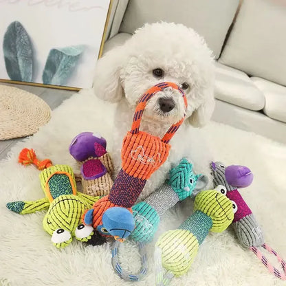 Pet Dog Cleaning Teeth Squeaky Interactive Cartoon Animal Cute Shaped Dog Chewing Toy Pet Training Products Puppy Plush Rope Toy