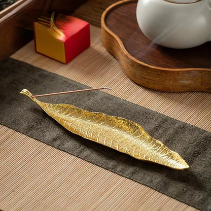 YXY Antique Incense Burner Alloy Bodhi Leaf Sandalwood OUDH Stick Incense Holder 21cm Metal Incense Base for Desk Home Decor