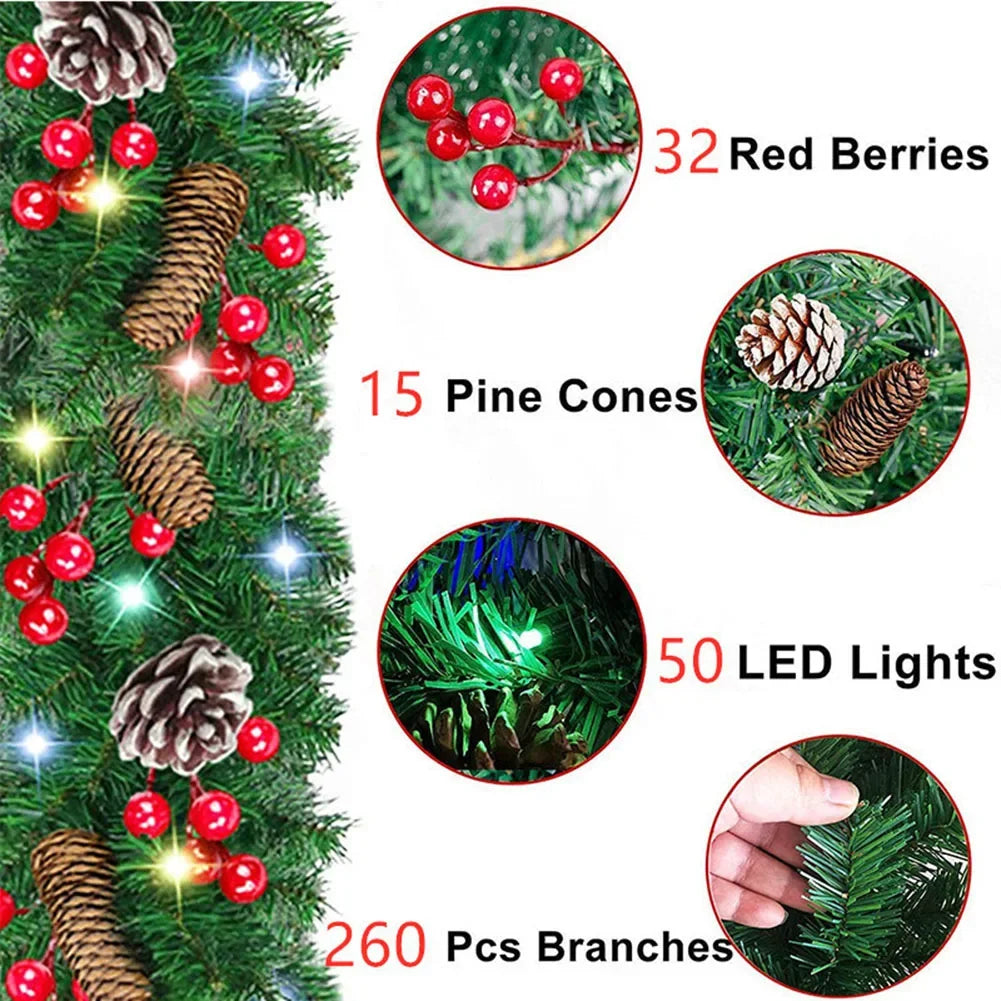 Christmas Garlands With Pinecones Red Berries Artificial Christmas Wreaths For Home Xmas Tree Stairs Door New Year Decoration