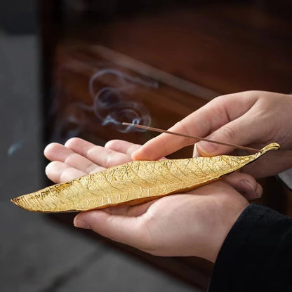 YXY Antique Incense Burner Alloy Bodhi Leaf Sandalwood OUDH Stick Incense Holder 21cm Metal Incense Base for Desk Home Decor