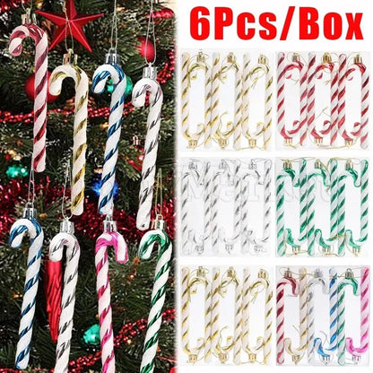 6pcs New Plastic Christmas Hanging Decoration 8 Colors Electroplated Xmas Ornament Ball Candy Cane Xmas Baubles