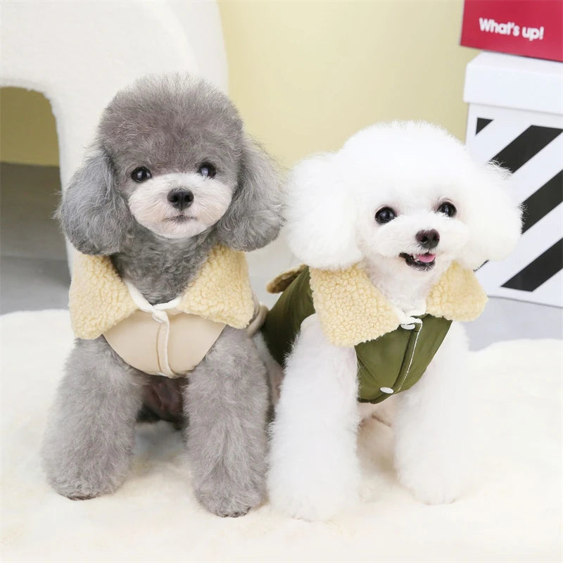 Solid Color Harness Pet Puppy Down Jacket Windproof Outdoor Winter Clothes for Chihuahua Soft Fleece Leisure Chihuahua Cat Vests