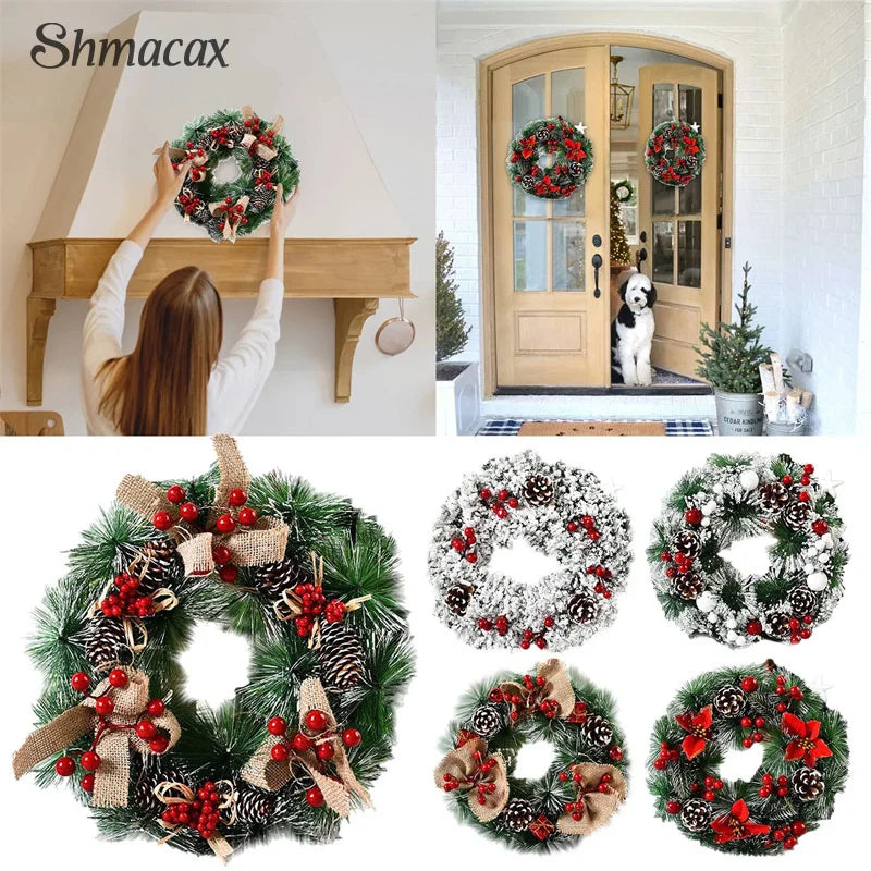 30cm Christmas Wreath For Front Door Christmas Door Wreath Pine Cone Ornaments Garland For Window Wall Indoor Outdoor Xmas Decor