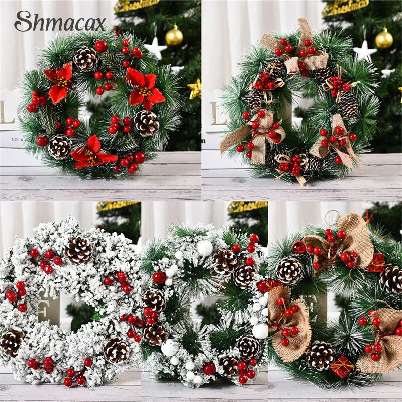 30cm Christmas Wreath For Front Door Christmas Door Wreath Pine Cone Ornaments Garland For Window Wall Indoor Outdoor Xmas Decor