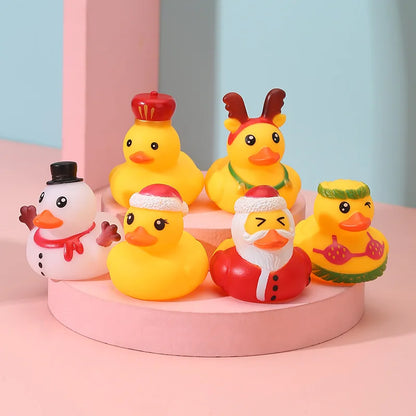 6 PCS Christmas Rubber Ducks Toys Car Ornaments, Yellow Squeeze Duck Car Dashboard Decoration Christmas Baubles Gift