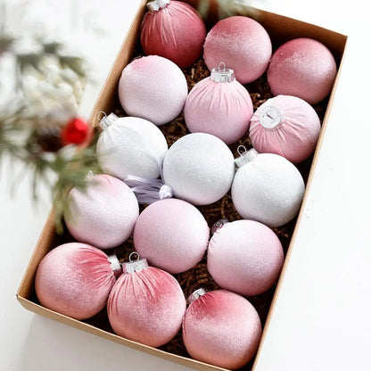 15 Pcs Velvet Christmas Balls Shatterproof Xmas Tree Hanging Ball Festive Home Party Baubles Christmas Wedding Home Decoration