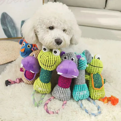 Pet Dog Cleaning Teeth Squeaky Interactive Cartoon Animal Cute Shaped Dog Chewing Toy Pet Training Products Puppy Plush Rope Toy