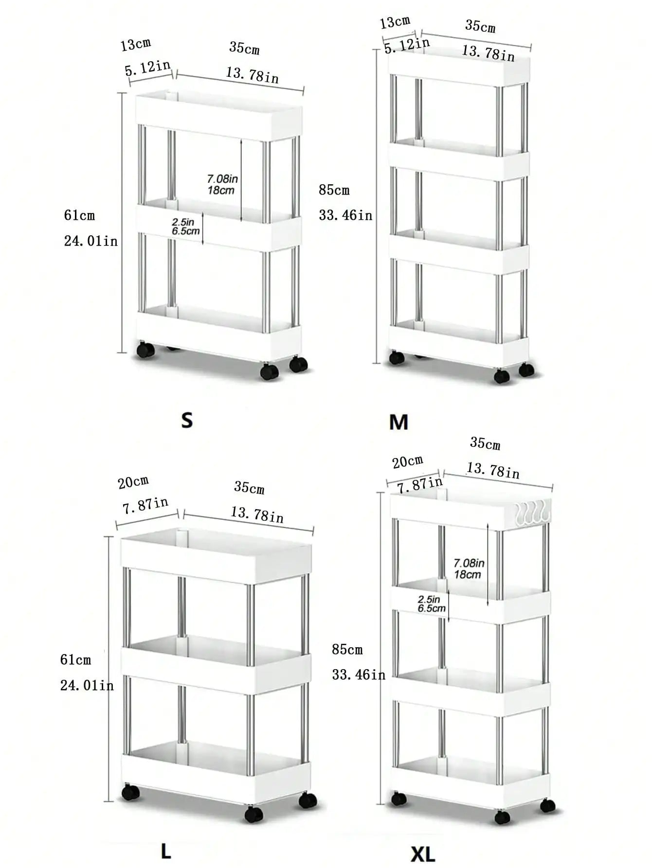 3/4 Tier Rolling Utility Cart Storage Shelf