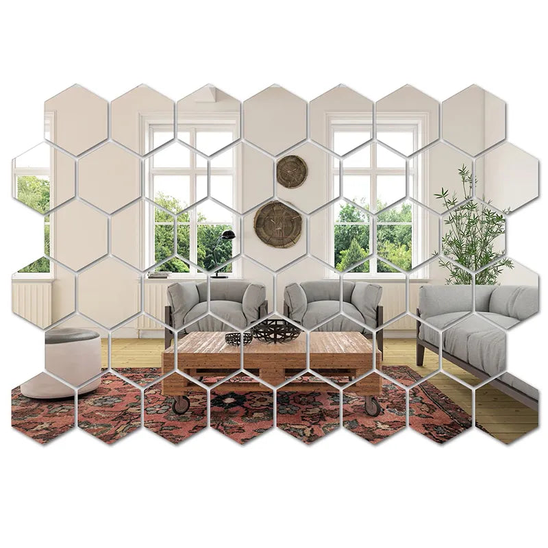 45pcs Hexagon Mirror Wall Stickers