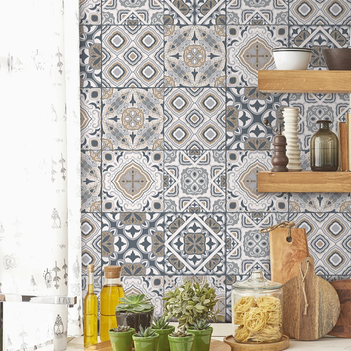 1PCS Morocco Pattern Thickened PVC Moisture Resistant Waterproof Removable Kitchen Stickers Self-adhesive Removable Moisture Res