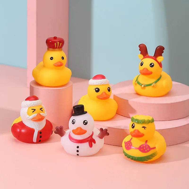 6 PCS Christmas Rubber Ducks Toys Car Ornaments, Yellow Squeeze Duck Car Dashboard Decoration Christmas Baubles Gift