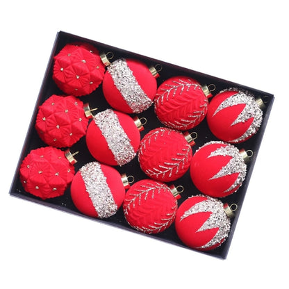 Set of 12 Flocking Christmas Sphere Ornament Soft Flocking Christmas Sphere 8cm Baubles for Elegant Holiday Trimming