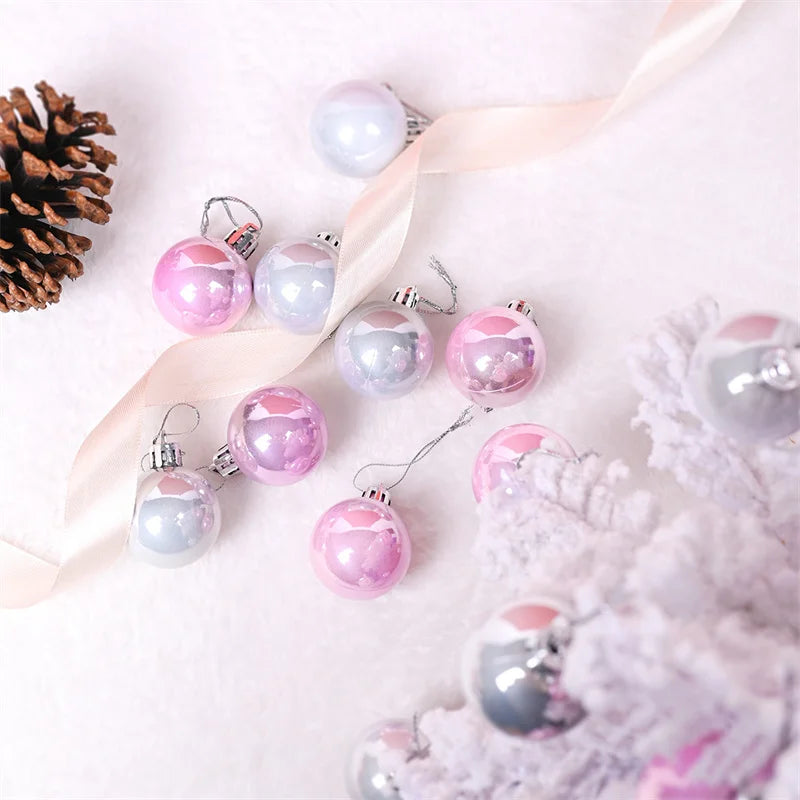 16pcs Christmas Ball Decoration Pearlescent Pink Silver Baubles Christmas Tree Hanging Ornaments For Navidad Noel Party Pendant