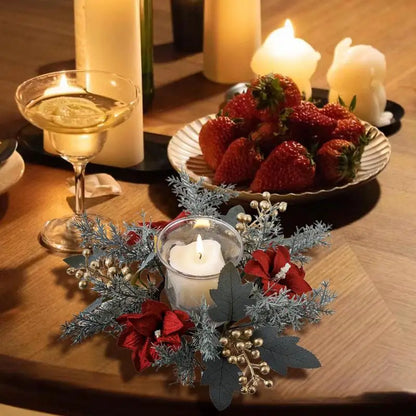 Pillar Candle Wreath Realistic Pillar Candle Ring Plants Wreath Artificial Tabletop Christmas Celebration Centerpiece Candles