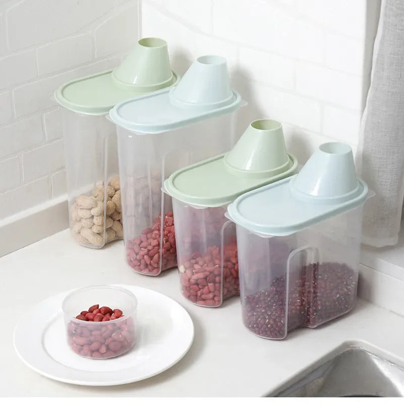 1.9/2.5L Cereal Dispenser with Lid Storage Box Plastic Rice Container Food Sealed Jar Cans for Kitchen Grain Dried Fruit Snacks