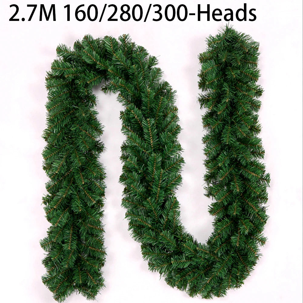 2.7M Artificial Green Christmas Garland Wreath Christmas Pine Tree Rattan Decor For Stair Fireplace Hanging Decor Navidad Natal