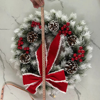 Light Up Christmas Wreath Pre-lit Artificial Wreath Adorned with Bowknot Pinecones Red Berries Front Door Party Decor Supplies