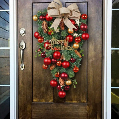 2024 Christmas Door Wreath Swag Wreath w/Large Ribbon Bows Xmas Decoration for Front Door Window Wall Door Home Decorations