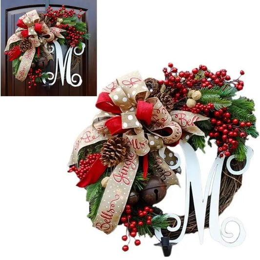 Christmas Wreath With Lamp Bow Ball Big Red Flower Party Wall Door Window Fireplace Staircase Balcony Garden Wreath 2024