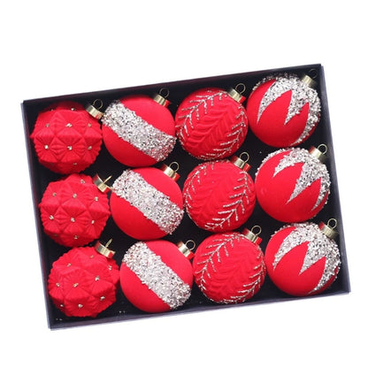 Set of 12 Flocking Christmas Sphere Ornament Soft Flocking Christmas Sphere 8cm Baubles for Elegant Holiday Trimming