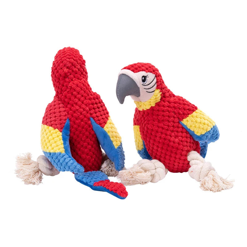 Plush Dog Toys Interactive Squeaky Durable Stuffed Cotton Rope Pet Puppy Toys Teeth Cleaning Embroidery Parrot Pet Supplies