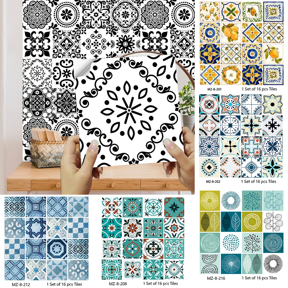 16pcs/Set Matte Waterpoof Tile Wall Sticker Home Decoration Peel & Stick Wallpaper Kitchen Bathroom Wardrobe Floor PVC Art Mural