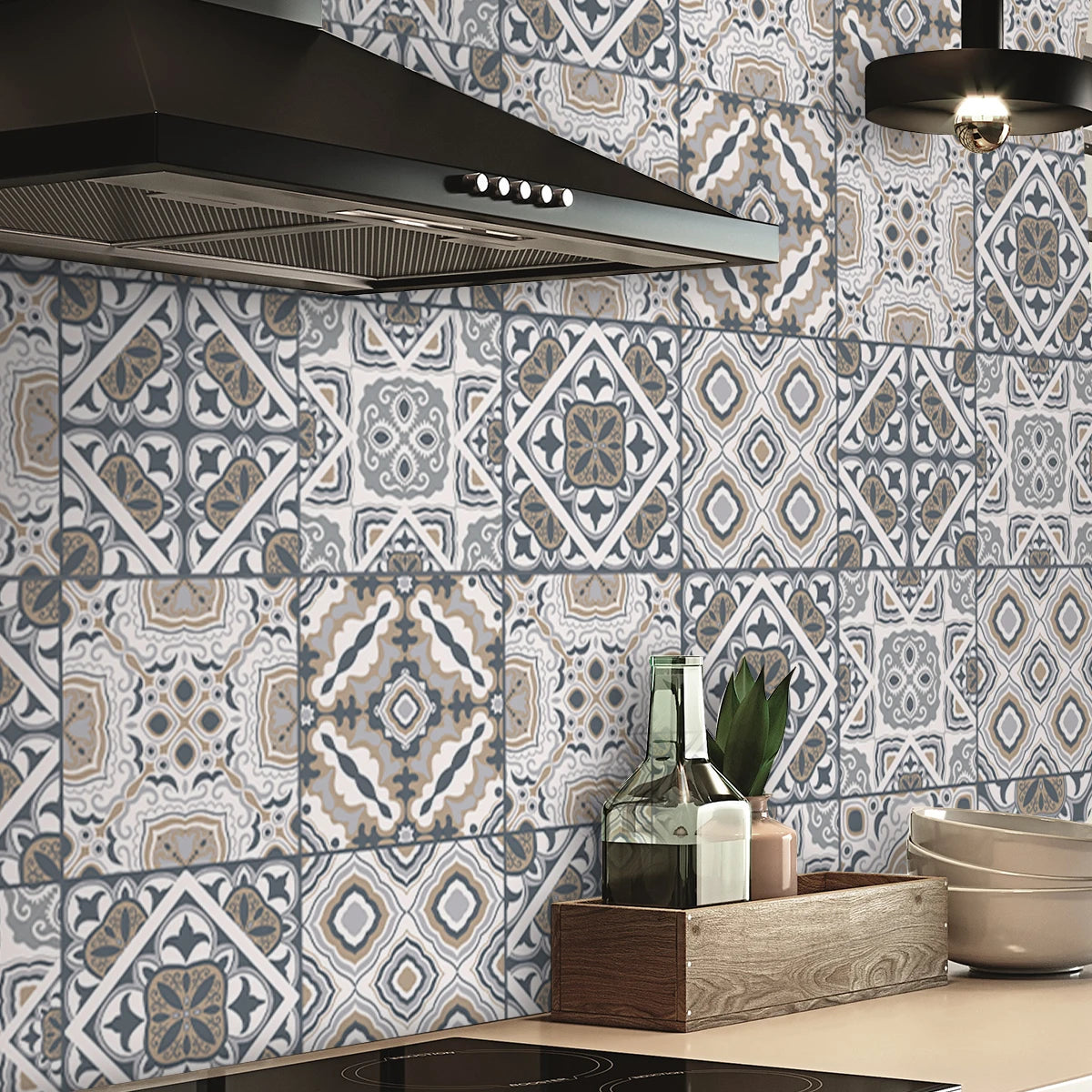 1PCS Morocco Pattern Thickened PVC Moisture Resistant Waterproof Removable Kitchen Stickers Self-adhesive Removable Moisture Res