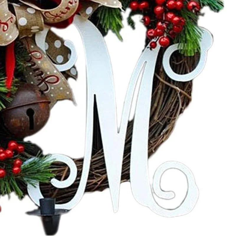 30CM Christmas Wreath Door Decoration M Letter Wreath Door Hanging Simulation Garland With Letter Red Fruit Bell Vine Decoration