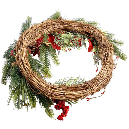 1pc Christmas Wreath Artificial Plant Rattan Circle Wall Decor Simulation Flower Hanging Garland For Christmas Decorations