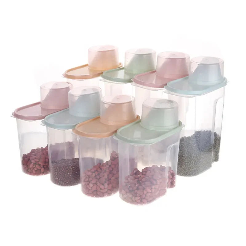 1.9/2.5L Cereal Dispenser with Lid Storage Box Plastic Rice Container Food Sealed Jar Cans for Kitchen Grain Dried Fruit Snacks