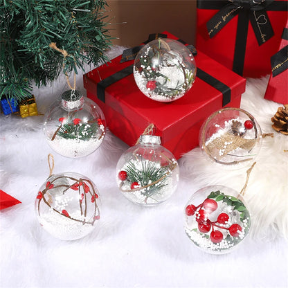 1PC Christmas Round Ball Pendant Transparent Plastic Fillable Bauble Xmas Tree Hanging Ornaments New Year Party Home Decoration