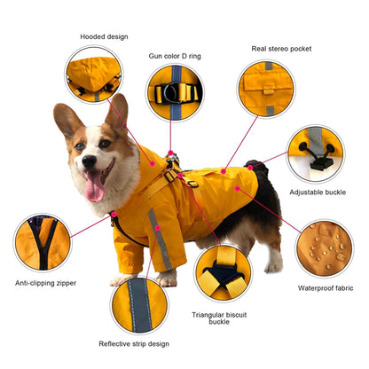 Dog Raincoat Reflective Waterproof Dog Clothes For Small Medium Dogs Cats Hooded Rain Coat Jacket with Harness Outdoor Raincape